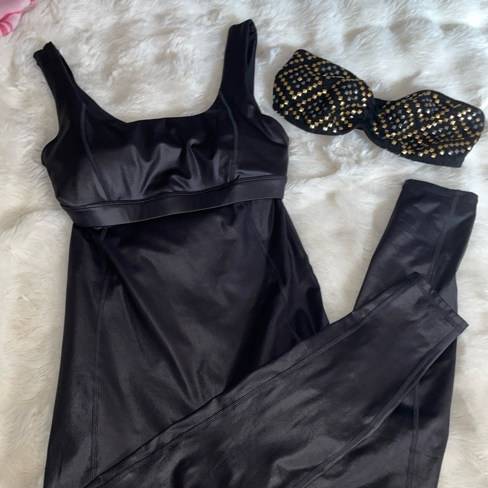 ✨KHLOE Fabletics shiny ✨ Black Jumpsuit Classic Style Versatile